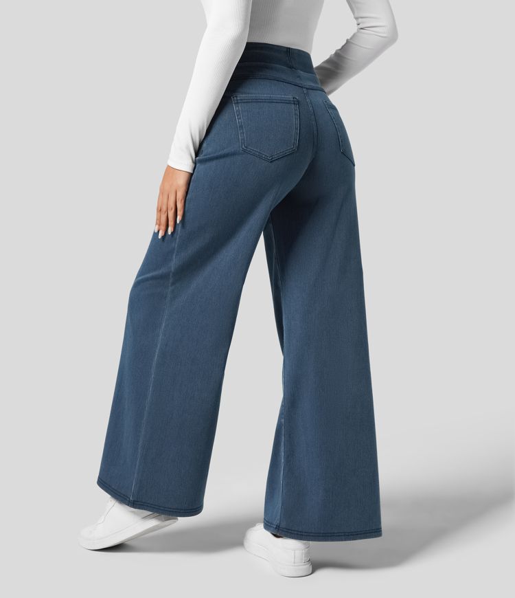 Jeans donna blu a vita alta, elastici e versatili. Ideali per outfit casual da giorno o serate eleganti.