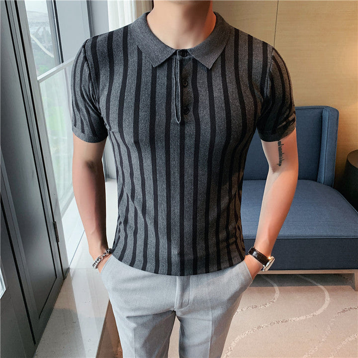 Polo uomo elasticizzata a maniche corte con righe, comfort ideale per la moda estiva casual.