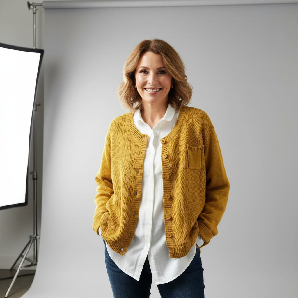 Cardigan donna caldo ed elegante, perfetto per comfort quotidiano e moda autunno/inverno. Abbigliamento versatile.