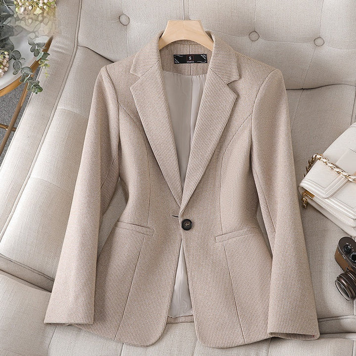 Blazer da donna elegante pied-de-poule con maniche lunghe, perfetto per l'ufficio o look casual chic.