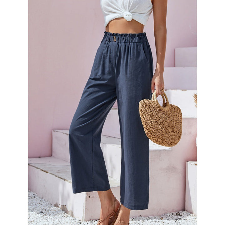Comodi pantaloni donna a vita alta e gamba dritta, versatili per il comfort quotidiano e lo streetwear.