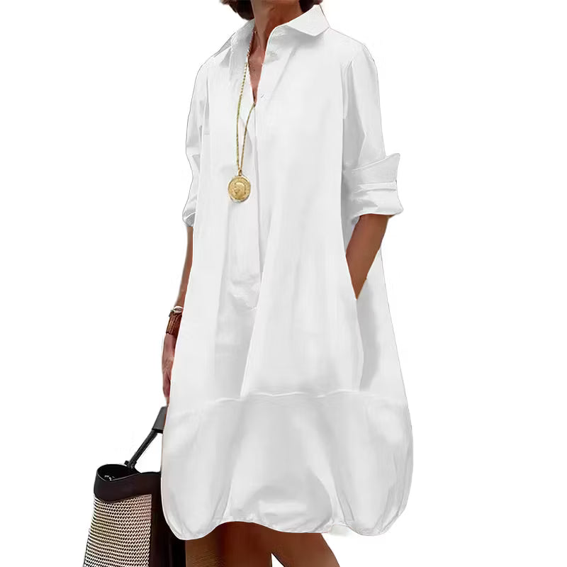 Abito donna casual estivo, ampio e morbido, con colletto e bottoni per un look versatile.