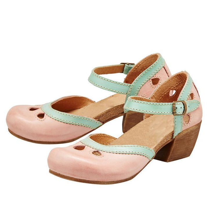 Sandalo autunnale da donna con tacco basso a blocco e cinturino caviglia, scarpe versatili per moda elegante o casual.