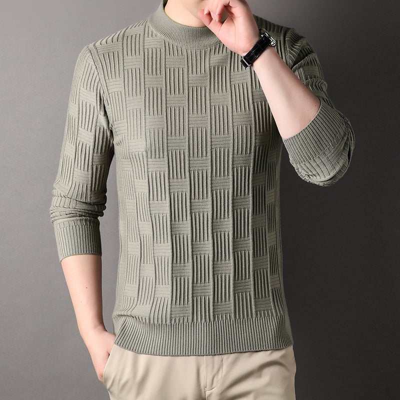 Maglione uomo girocollo, pullover scozzese jacquard, ideale per moda casual chic autunno inverno.