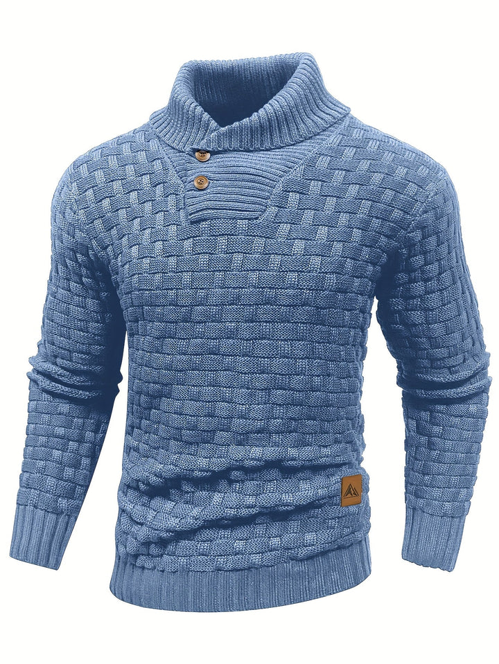 Maglione elegante uomo invernale, con collo a sciarpa, colore bordeaux, versatile.