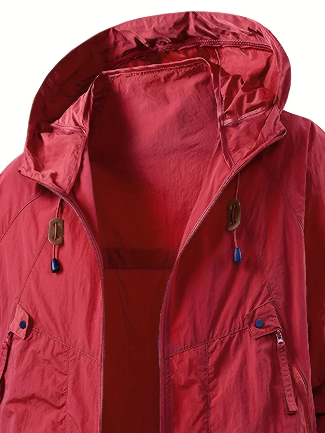 Giacca uomo sportiva con cappuccio, protezione antivento, stile moderno e funzionale, versatile.