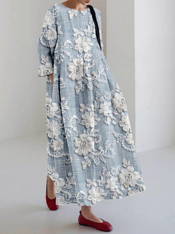 Abito da donna stampato, lungo ed elegante, versatile per look casual di giorno o outfit da sera estivi.