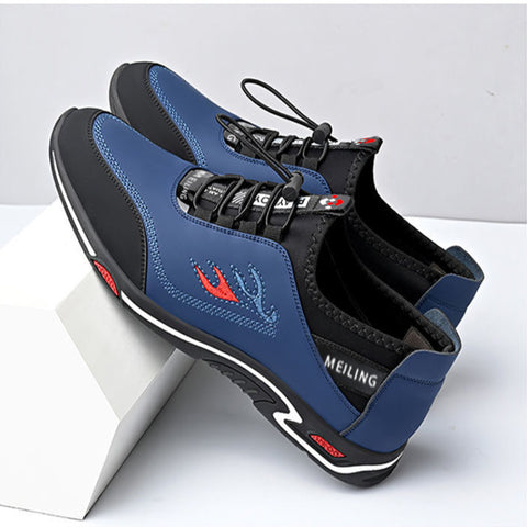Sneakers uomo casual blu scuro, offrono comfort per i piedi e sollievo dal dolore, perfette calzature comode.