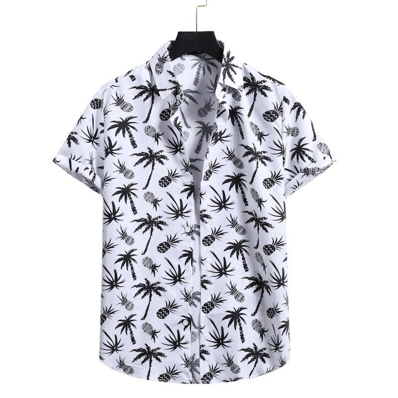 Camicia casual da uomo estiva con revers, stampa esotica bambù e vestibilità slim. Perfetta per il viaggio.