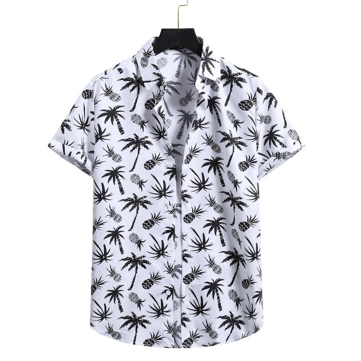 Camicia casual da uomo estiva con revers, stampa esotica bambù e vestibilità slim. Perfetta per il viaggio.