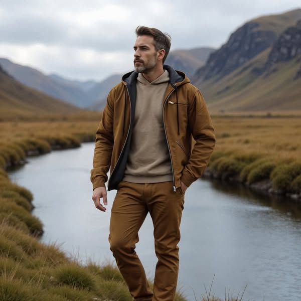 Giacca bomber uomo autunnale con cappuccio, taglio casual, ideale per abbigliamento moda maschile.