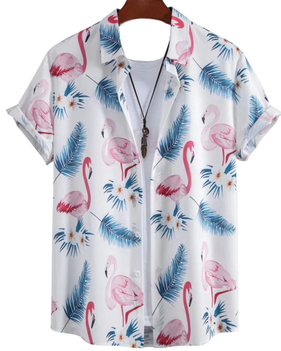 Camicia casual uomo a maniche corte con stampa floreale, versatile e trendy, perfetta per vacanze e uscite.