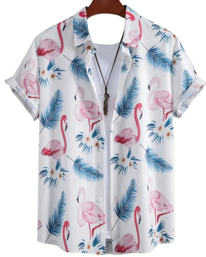 Camicia casual uomo a maniche corte con stampa floreale, versatile e trendy, perfetta per vacanze e uscite.