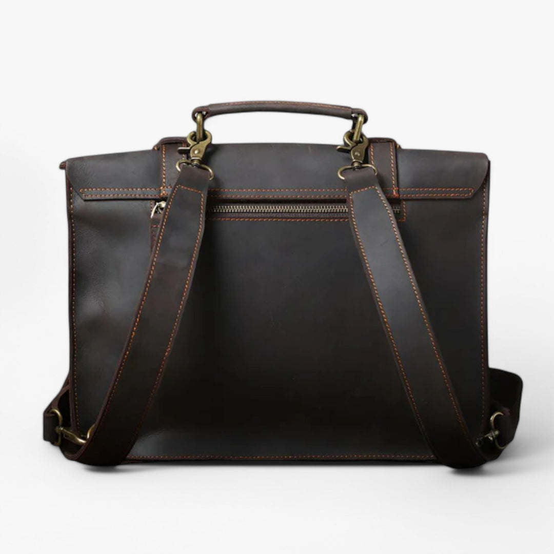 Borsa messenger casual unisex marrone scuro per laptop e documenti, con patta sicura, perfetta per l'ufficio.