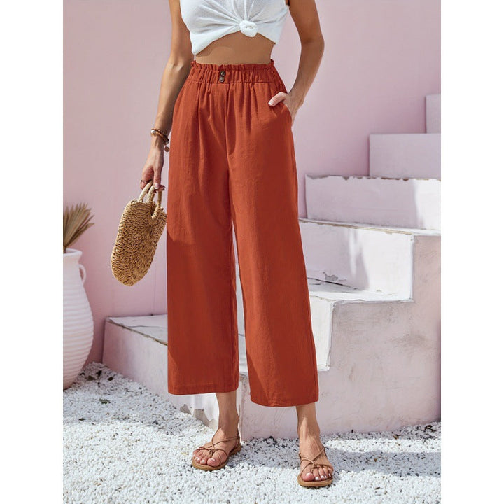 Moda donna: pantaloni a gamba dritta vita alta, stile casual per look streetwear primavera/estate.