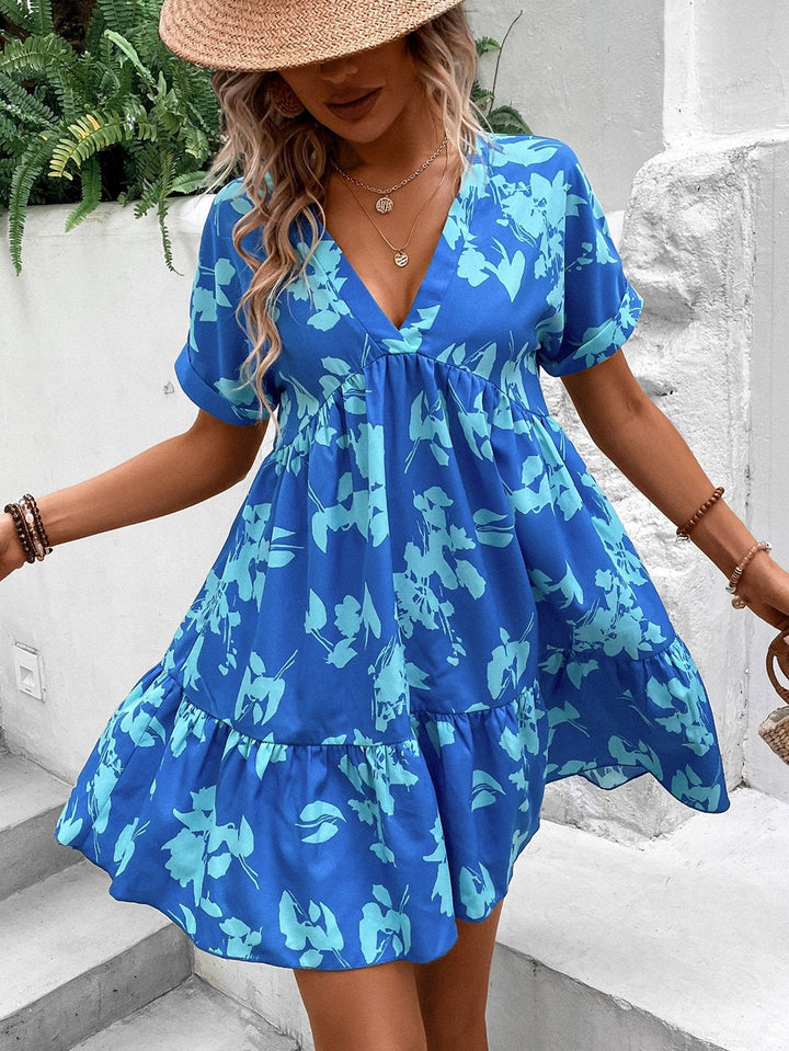 Vestito donna estivo a balze con maniche a pipistrello, ideale per la spiaggia o look casual primavera/estate.