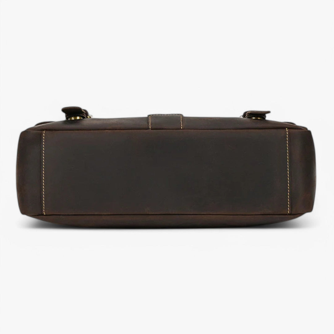 Borsa donna portadocumenti e porta laptop marrone scuro con tracolla removibile, ideale per ufficio e viaggio.