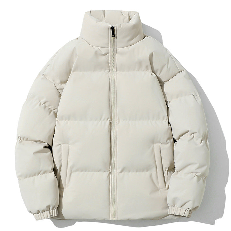 Moda uomo: Cappotto invernale caldo con motivo geometrico, colletto alto. Disponibile in vari colori, adatto a taglie forti.