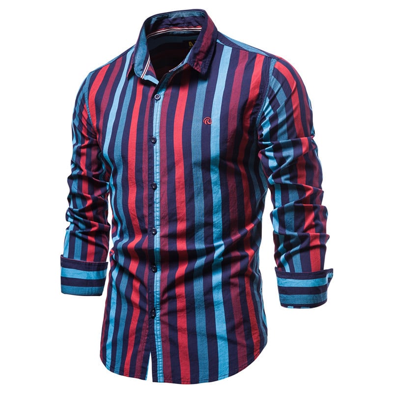 Camicia uomo a maniche lunghe, motivo a righe, elegante e versatile per ufficio o look casual.
