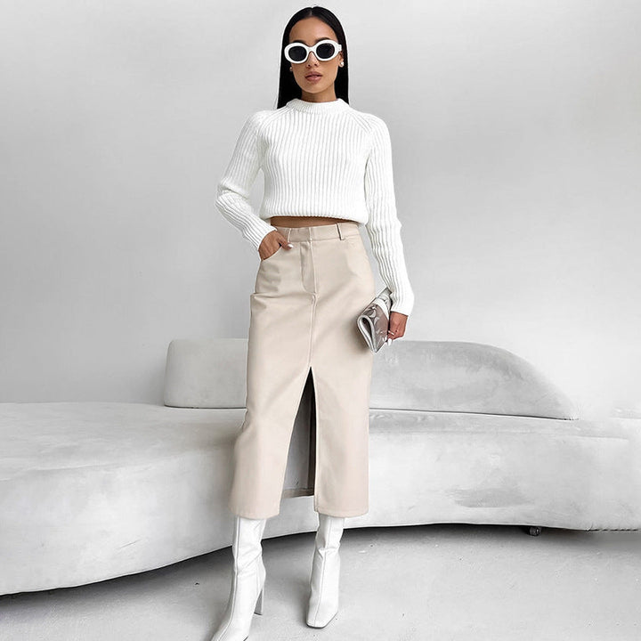 Gonna dritta elegante da donna per autunno inverno, ideale per un sofisticato stile ufficio.