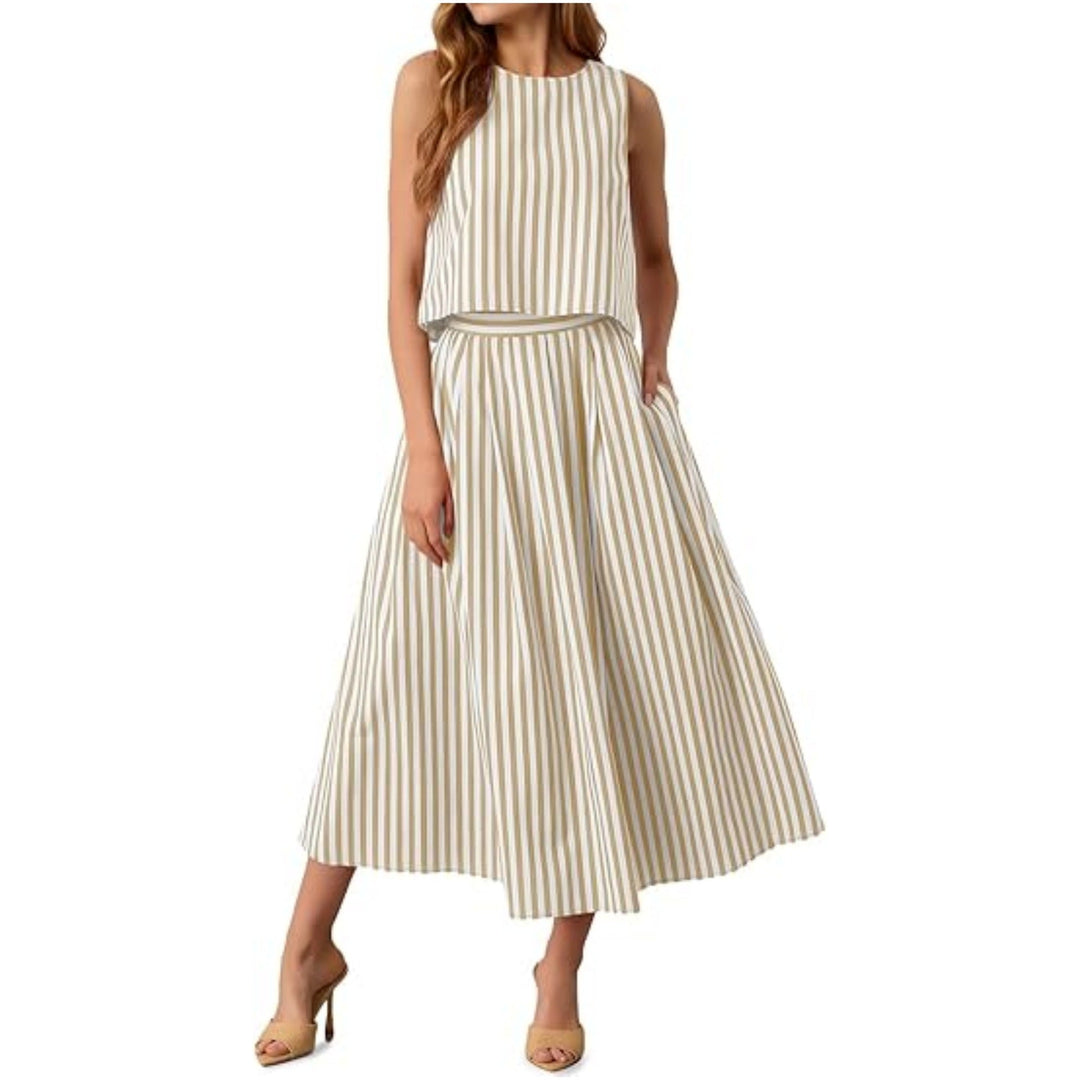 Completo estivo donna versatile: top fresco e gonna patchwork. Ottimo per vacanze, mare e outfit casual chic.