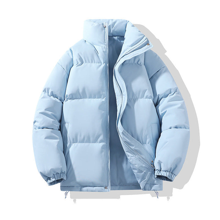 Giacca invernale puffer donna, imbottita spessa. Design oversize caldo e alla moda con colletto alto.