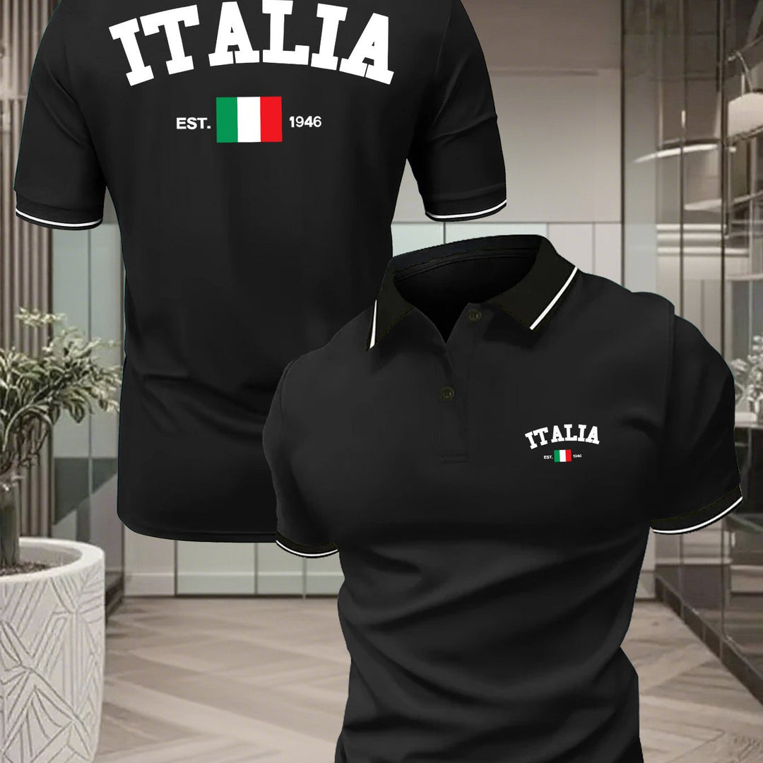 Polo estiva uomo maniche corte, design italiano, traspirante, perfetta per climi caldi.