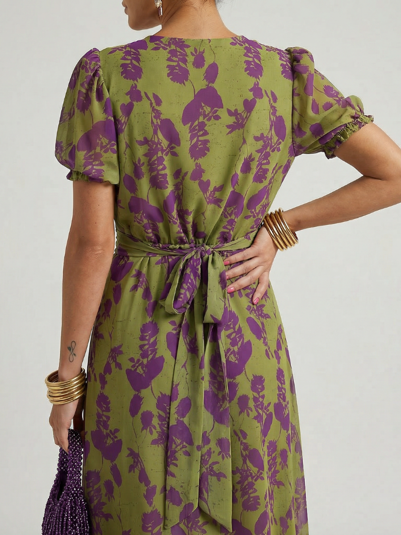 Abito estivo floreale midi da donna, con linea fluida per un comfort casual ma chic.