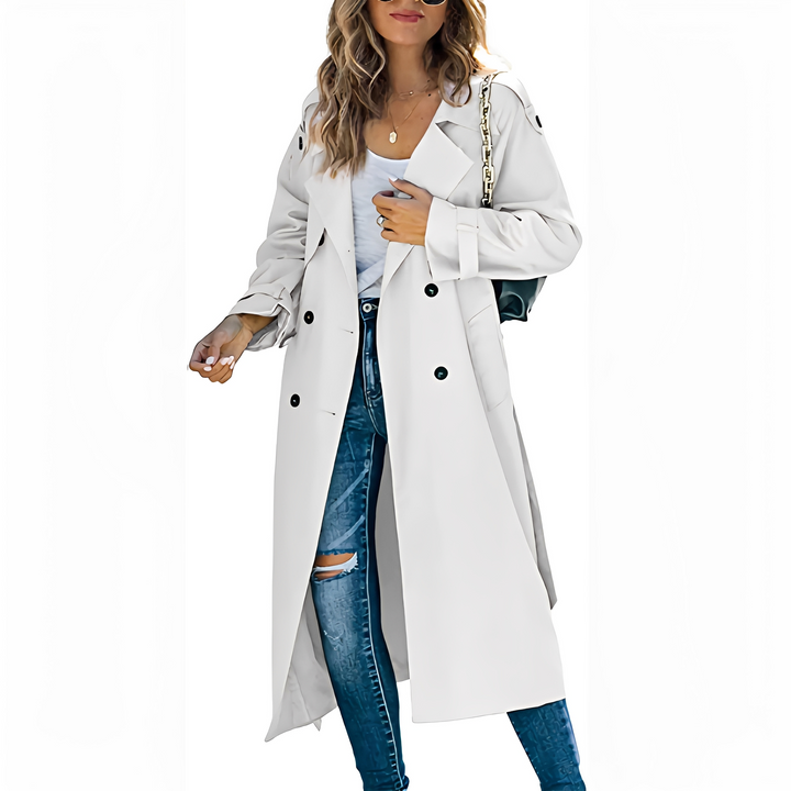 Cappotto lungo doppiopetto donna, stile moderno e raffinato. Un capo spalla di tendenza.