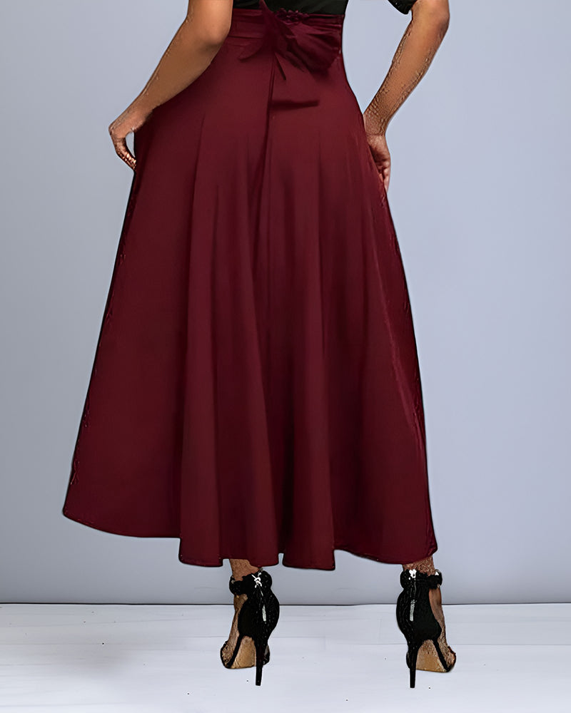 Gonna maxi donna fluida e morbida, vita alta, abbigliamento autunnale elegante e confortevole.