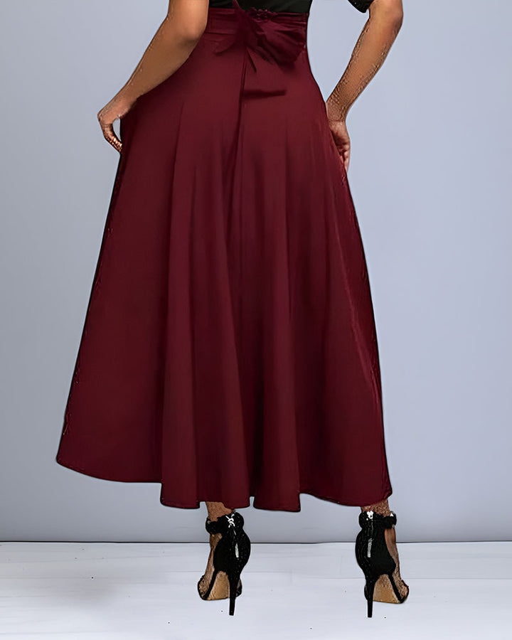 Gonna maxi donna fluida e morbida, vita alta, abbigliamento autunnale elegante e confortevole.