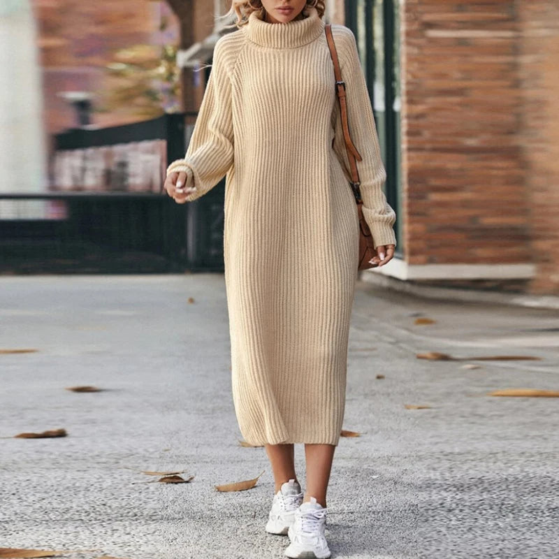 Abito dolcevita midi da donna a maniche lunghe, elegante e confortevole per autunno/inverno.