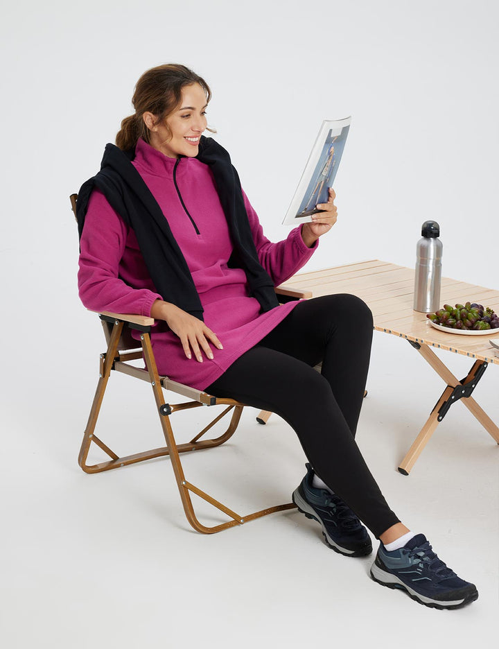 Abito tunica invernale donna. Mezza zip, collo alto, tasca laterale. Moda comoda e versatile per l'autunno.
