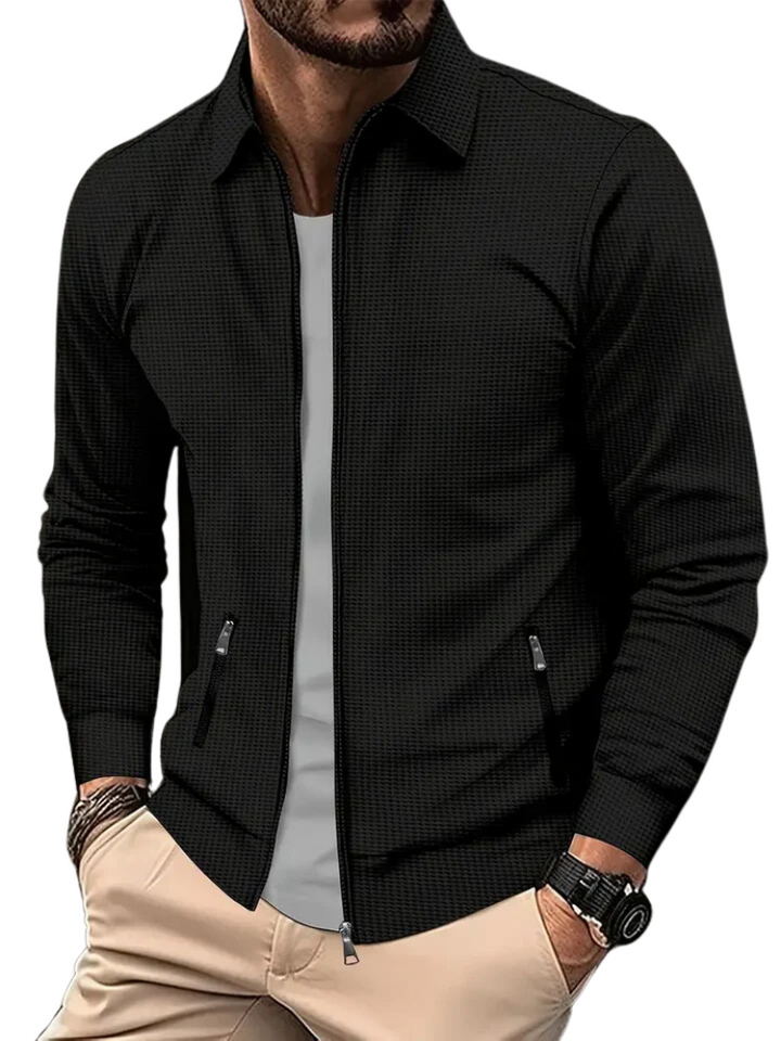 Giacca a coste uomo con zip, design moderno per stile casual ed elegante. Capo leggero per ogni occasione.