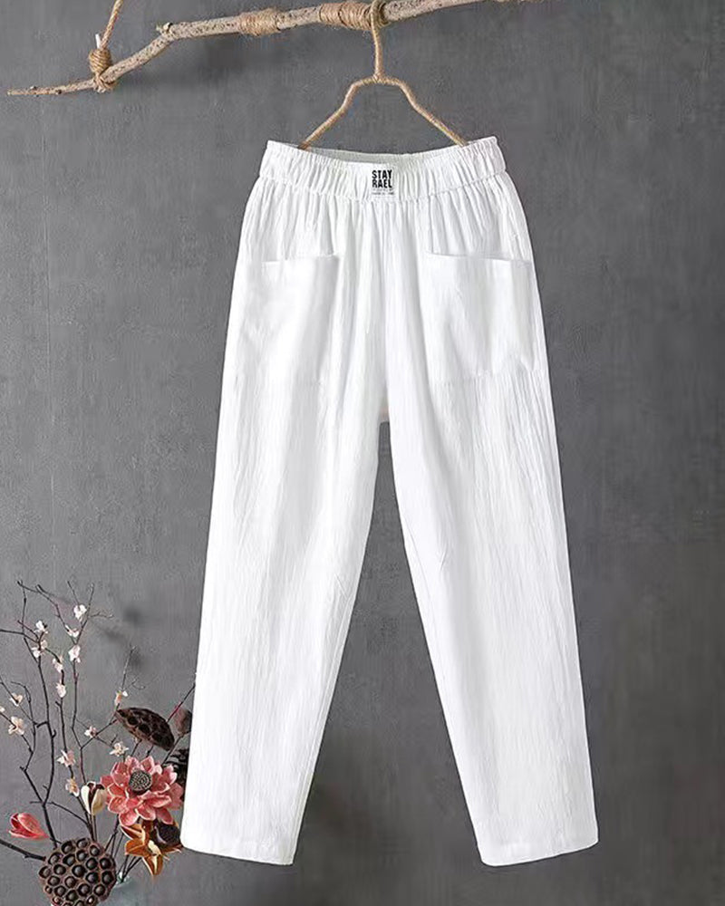 Pantaloni donna vita alta eleganti. Offrono comfort e stile versatile, perfetti per look casual chic o serate.