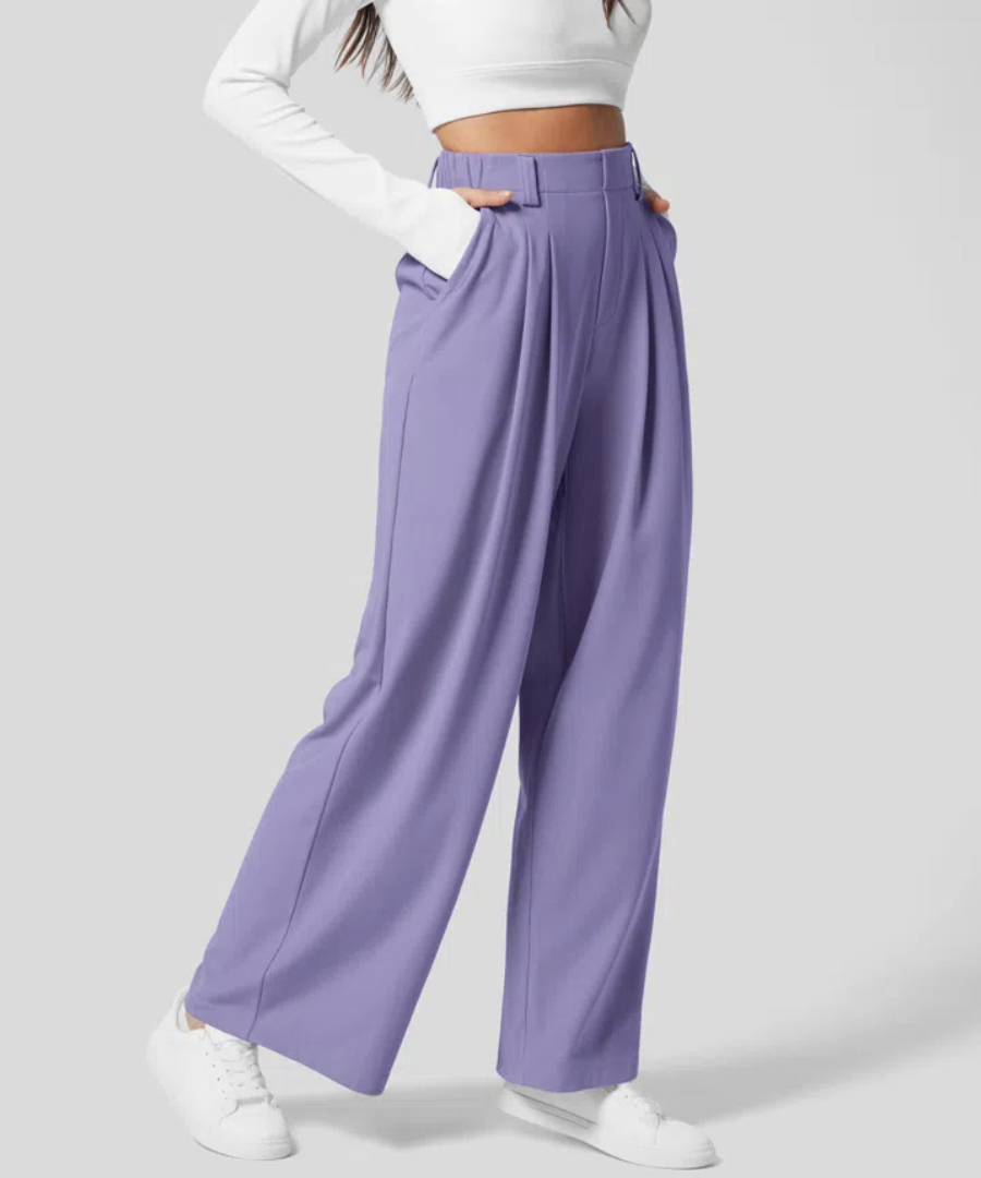 Pantaloni da donna a gamba larga e vita alta, design fluido per un outfit chic e confortevole, perfetti per l'estate.