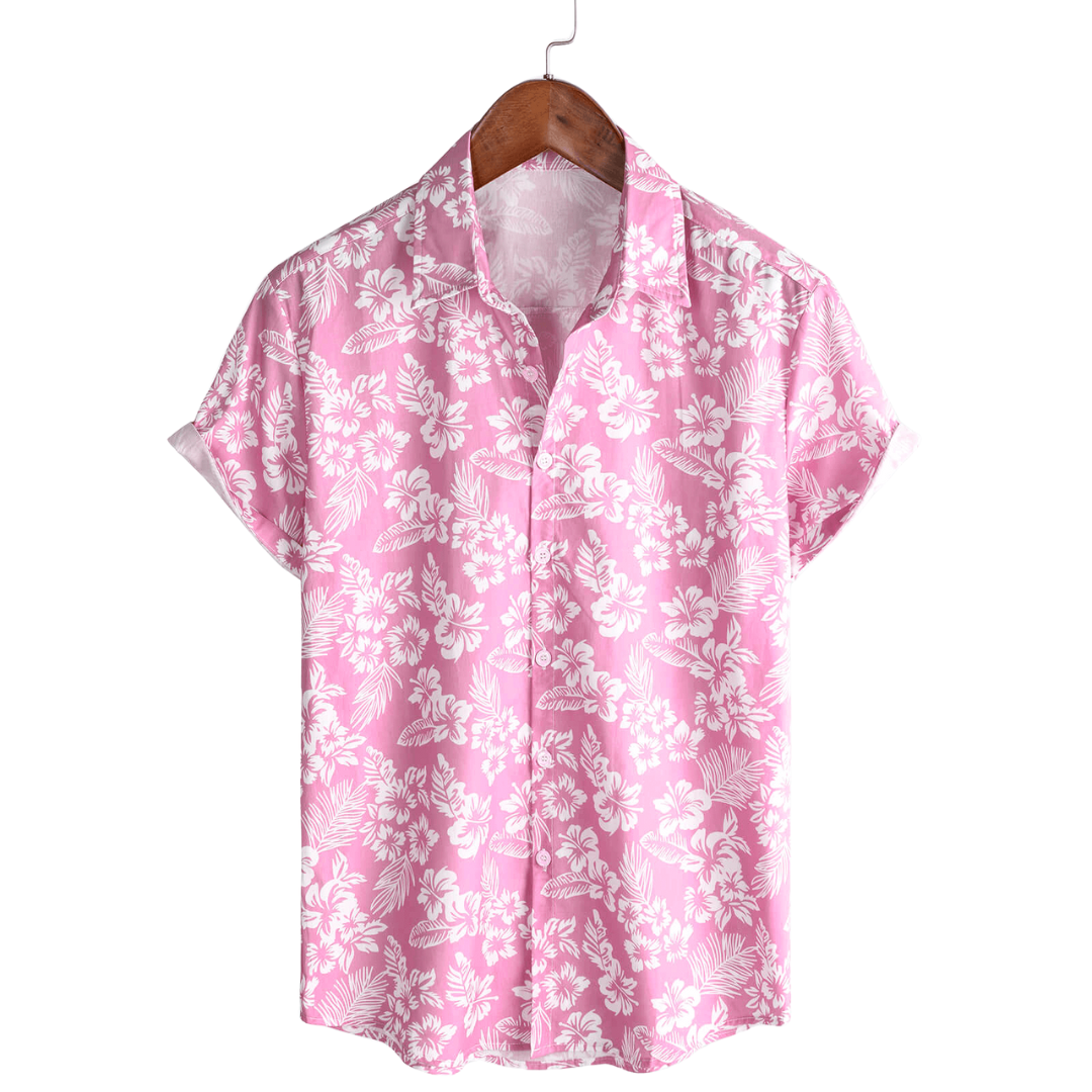 Camicia da uomo con fantasia floreale estiva, maniche corte, perfetta per vacanze e tempo libero.