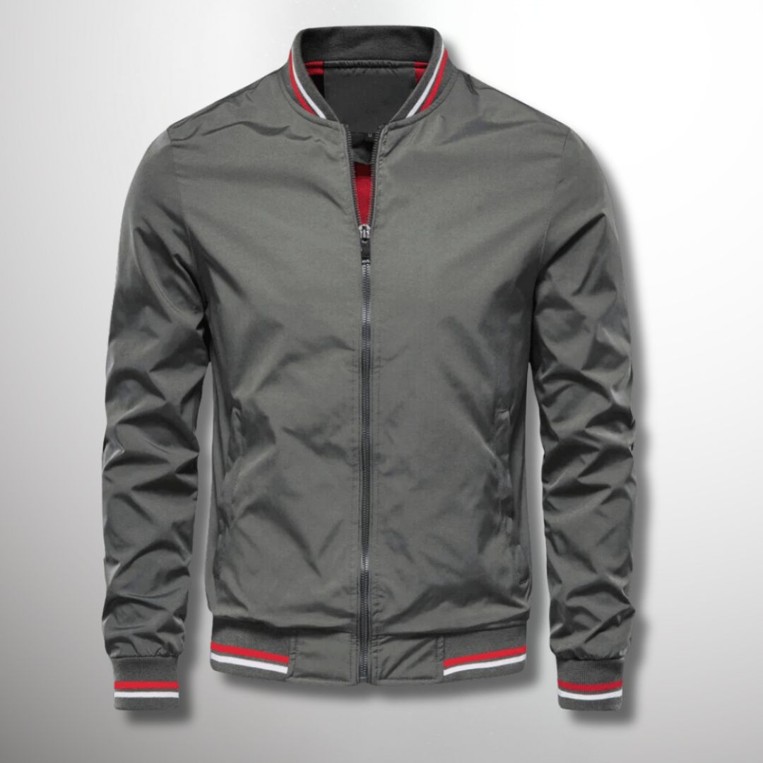 Elegante giacca uomo con zip, tessuto impermeabile e traspirante. Perfetta per autunno e primavera.