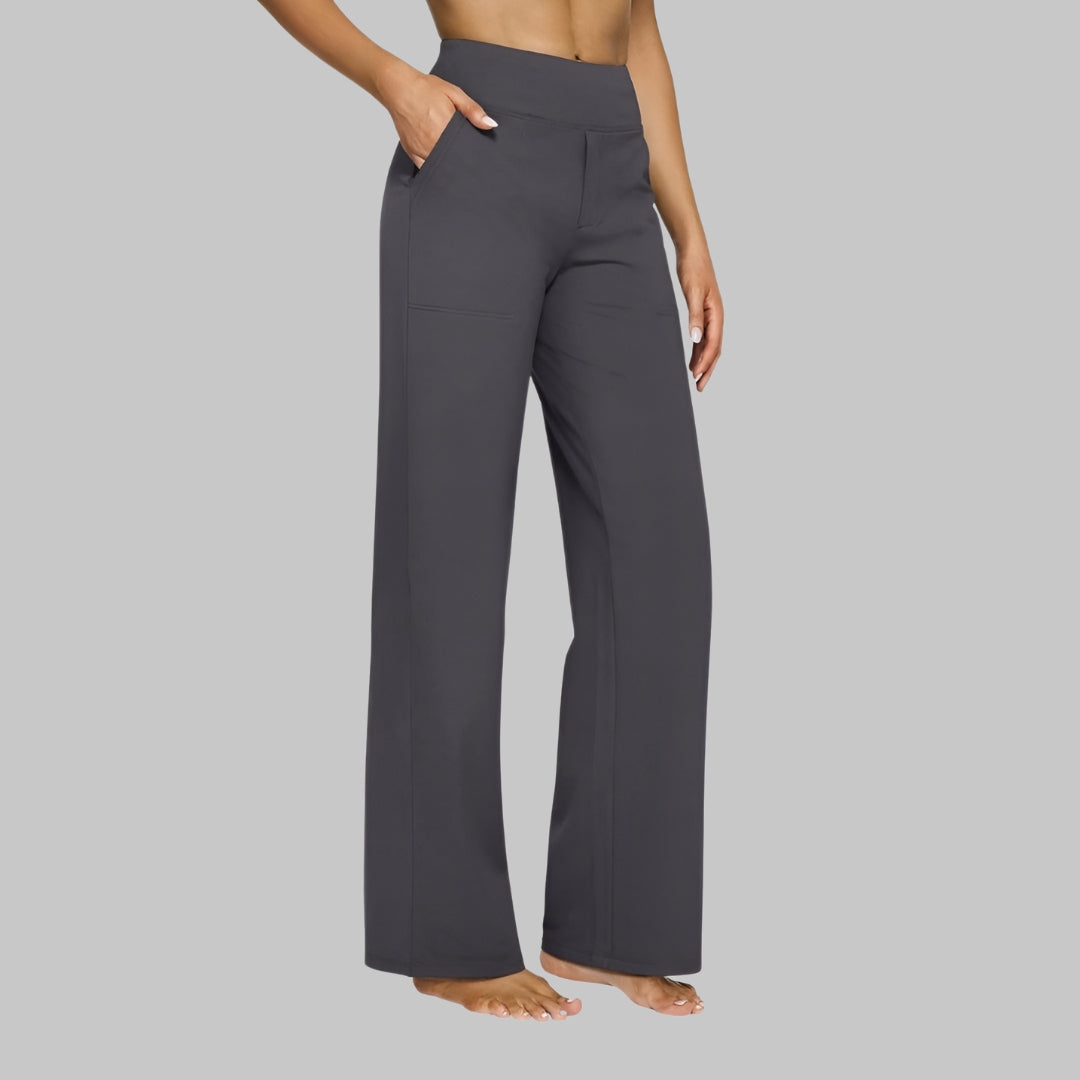 Pantaloni donna eleganti a vita alta, un capo essenziale comodo e versatile con tasche per ogni occasione.