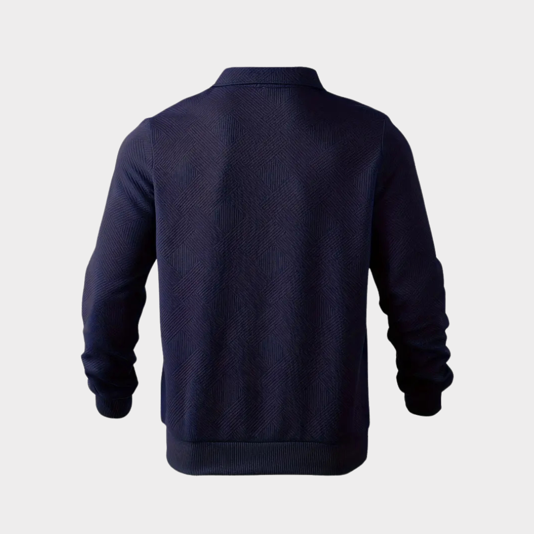 Maglione da uomo con mezza zip, pullover versatile per moda maschile elegante e casual.
