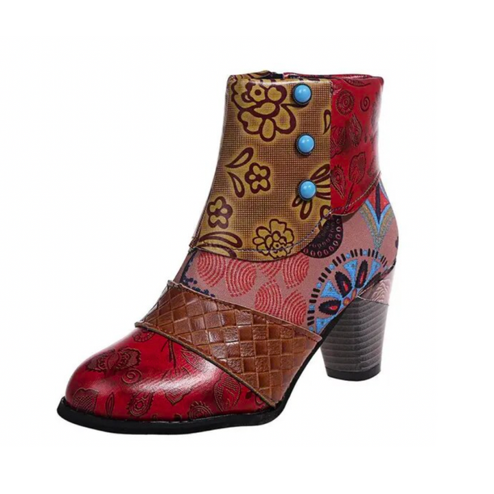 Texture stivali donna floreali boho, con motivi delicati e zip laterale per una calzata facile.