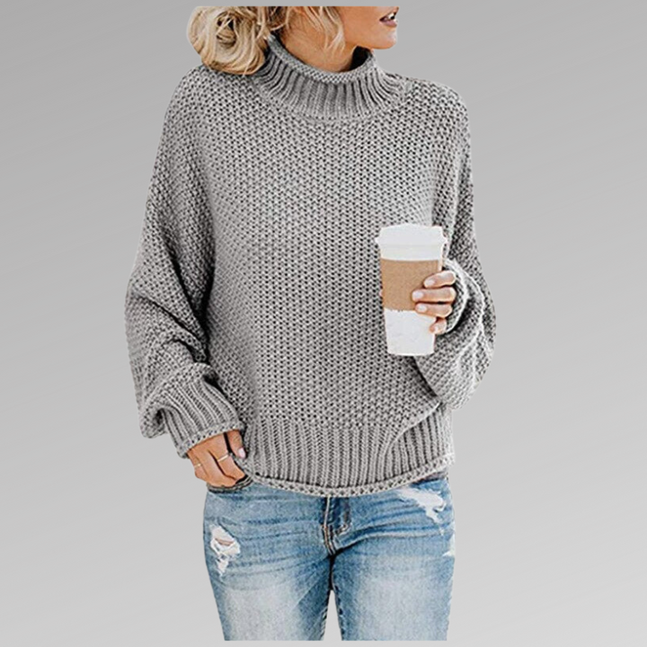 Maglione donna dolcevita oversize con collo alto. Pullover caldo a maniche lunghe, comodo per inverno/autunno.