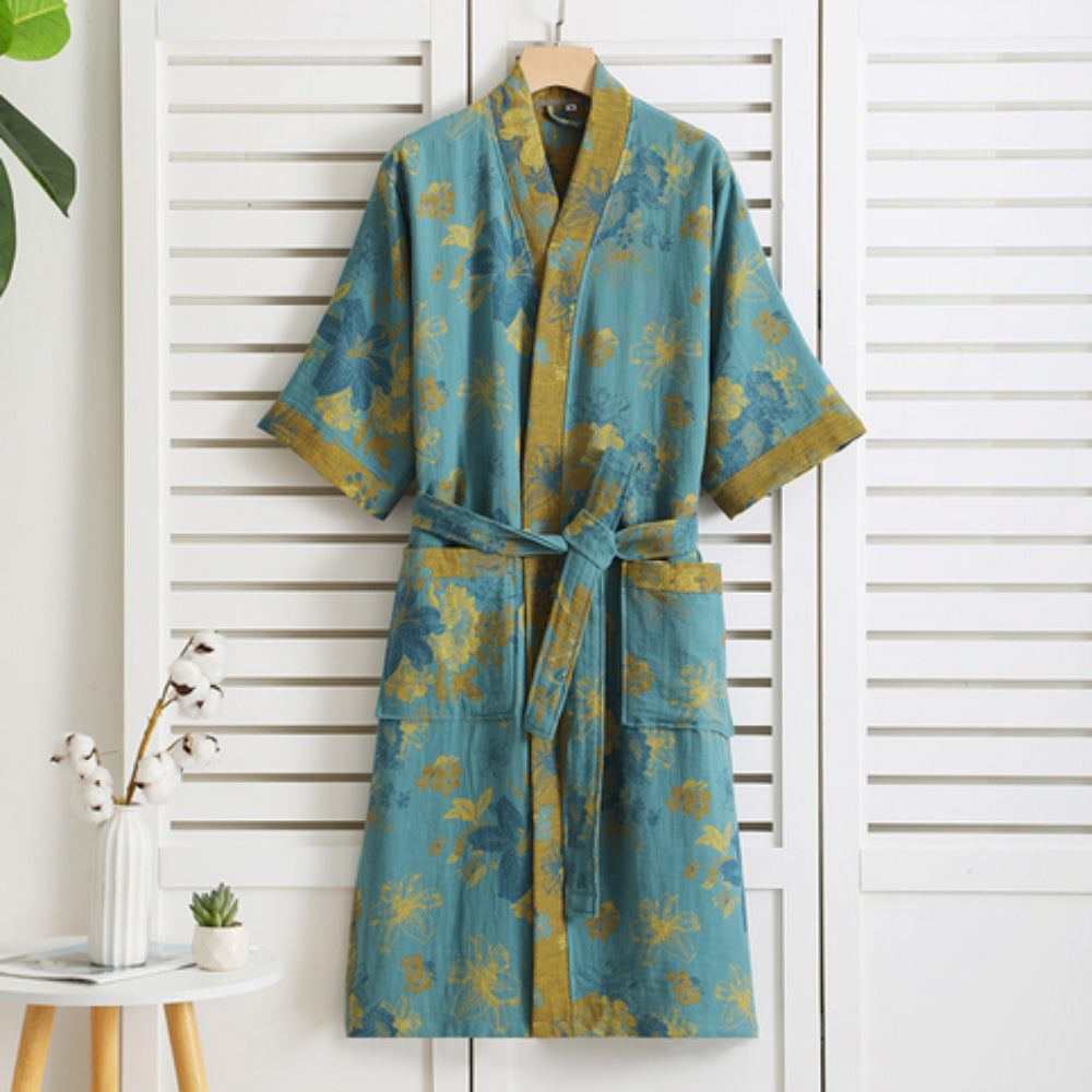 Lussuoso accappatoio kimono da casa in cotone, per avvolgenti momenti di benessere e lounge.