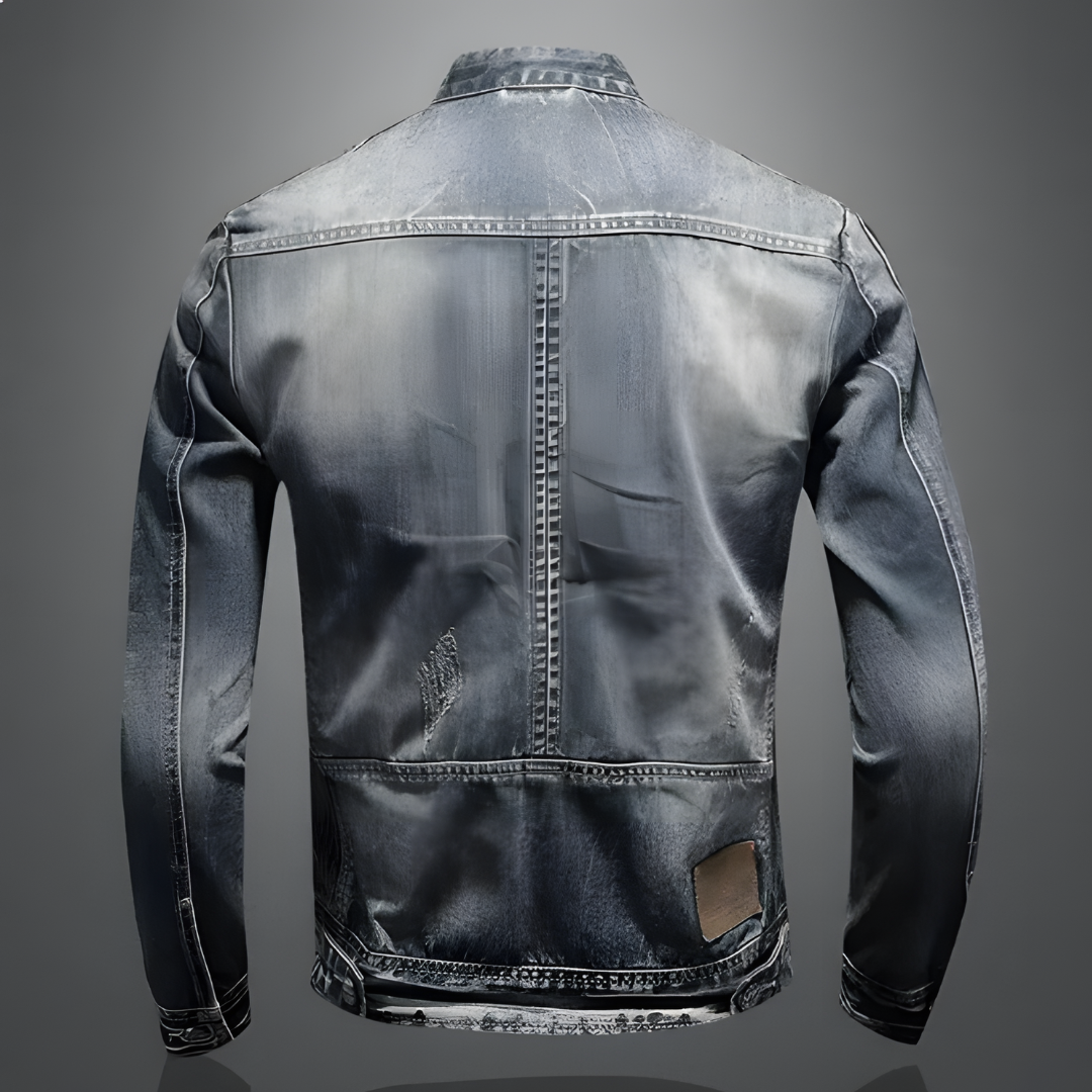 Giacca di jeans uomo slim, stile casual moderno, perfetta per streetwear e outfit.
