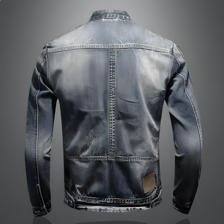 Giacca di jeans uomo slim, stile casual moderno, perfetta per streetwear e outfit.