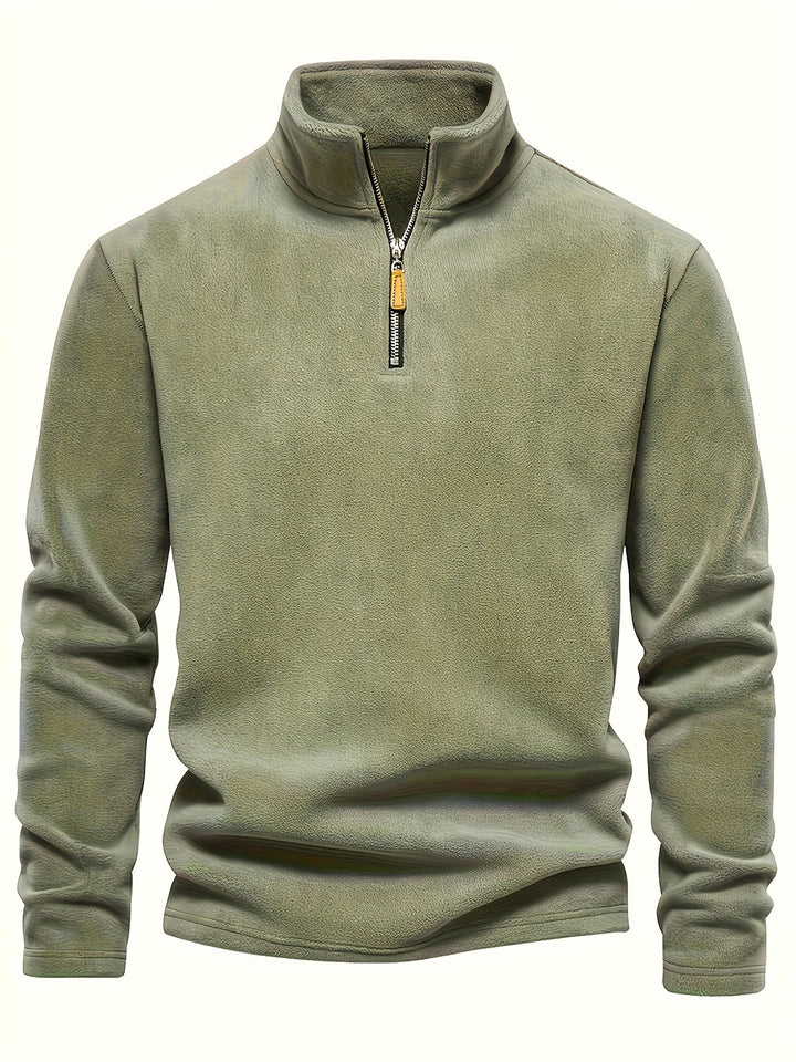 Maglia uomo casual con mezza zip e collo alto, perfetta per l'abbigliamento autunno inverno.