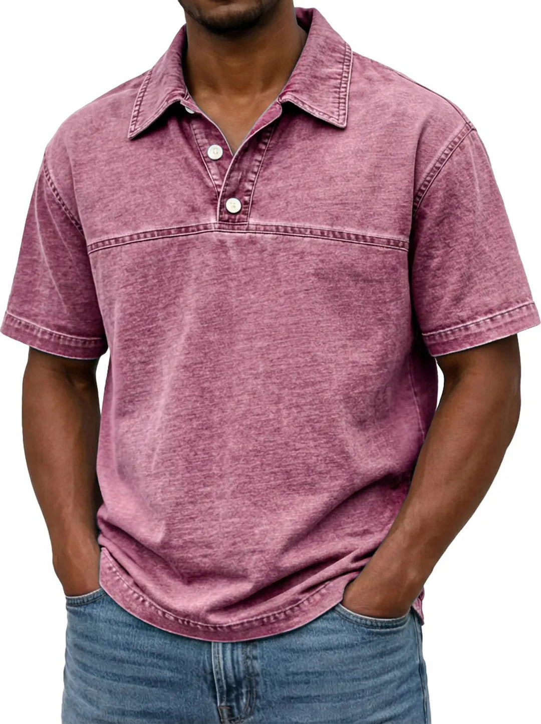 Polo uomo rossa, vintage, manica corta, elegante e casual, look estivo audace.