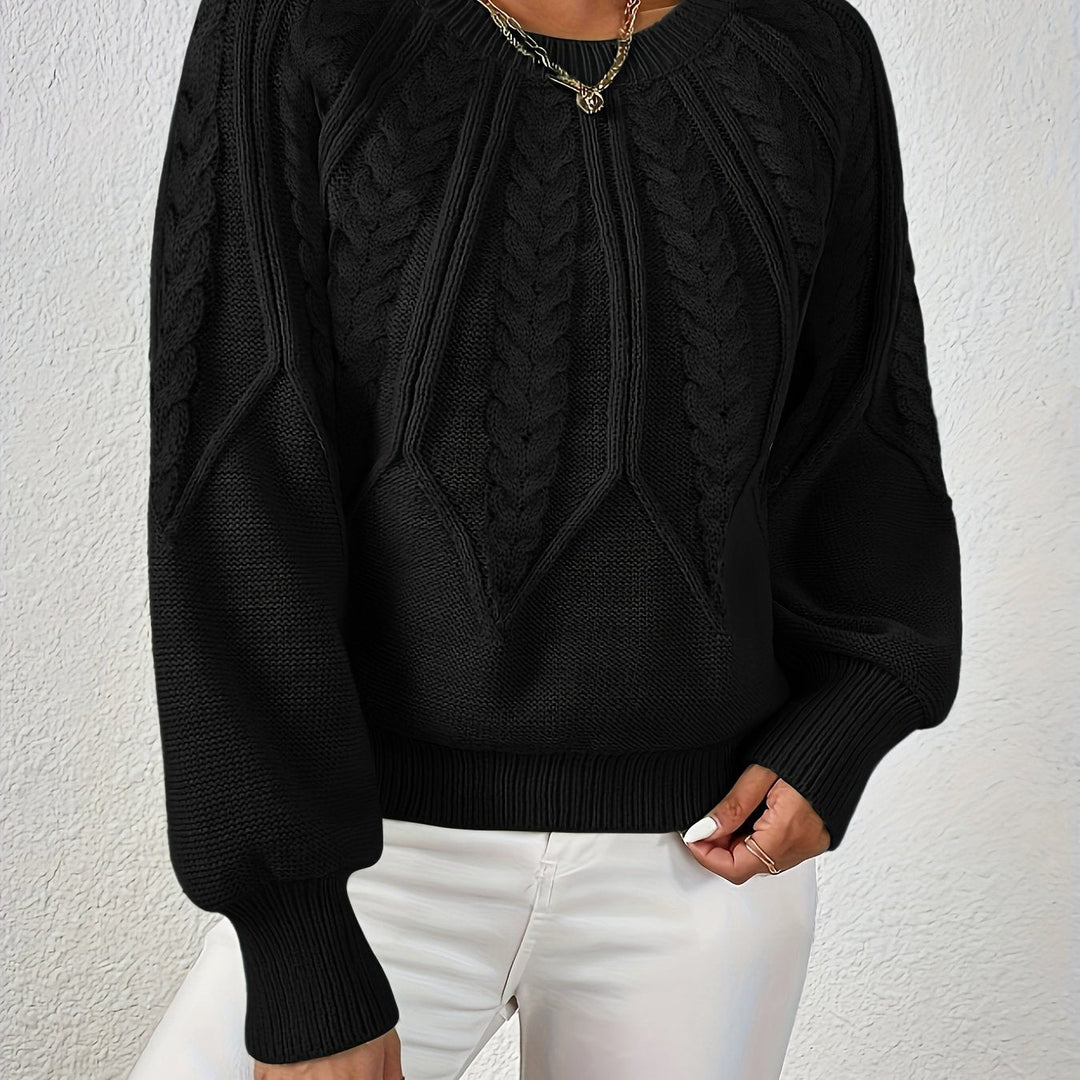 Maglione a trecce, maniche a palloncino, vestibilità comoda. Ideale per la donna moderna.