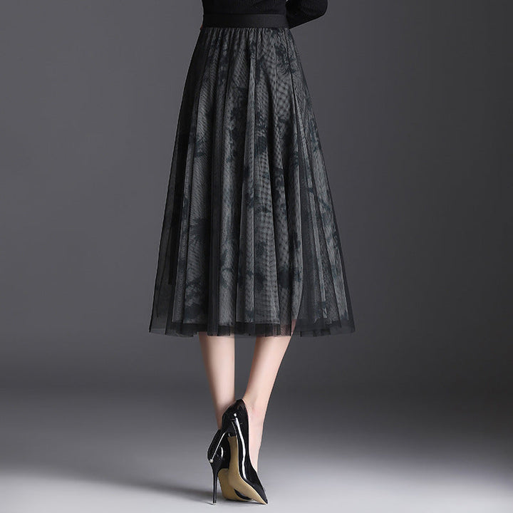 Elegante gonna a vita alta pieghettata midi da donna, stile femminile versatile, ideale per la primavera.