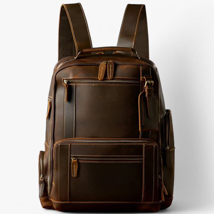 Zaino multitasche unisex marrone per adulti, versatile e pratico per viaggi o uso quotidiano.